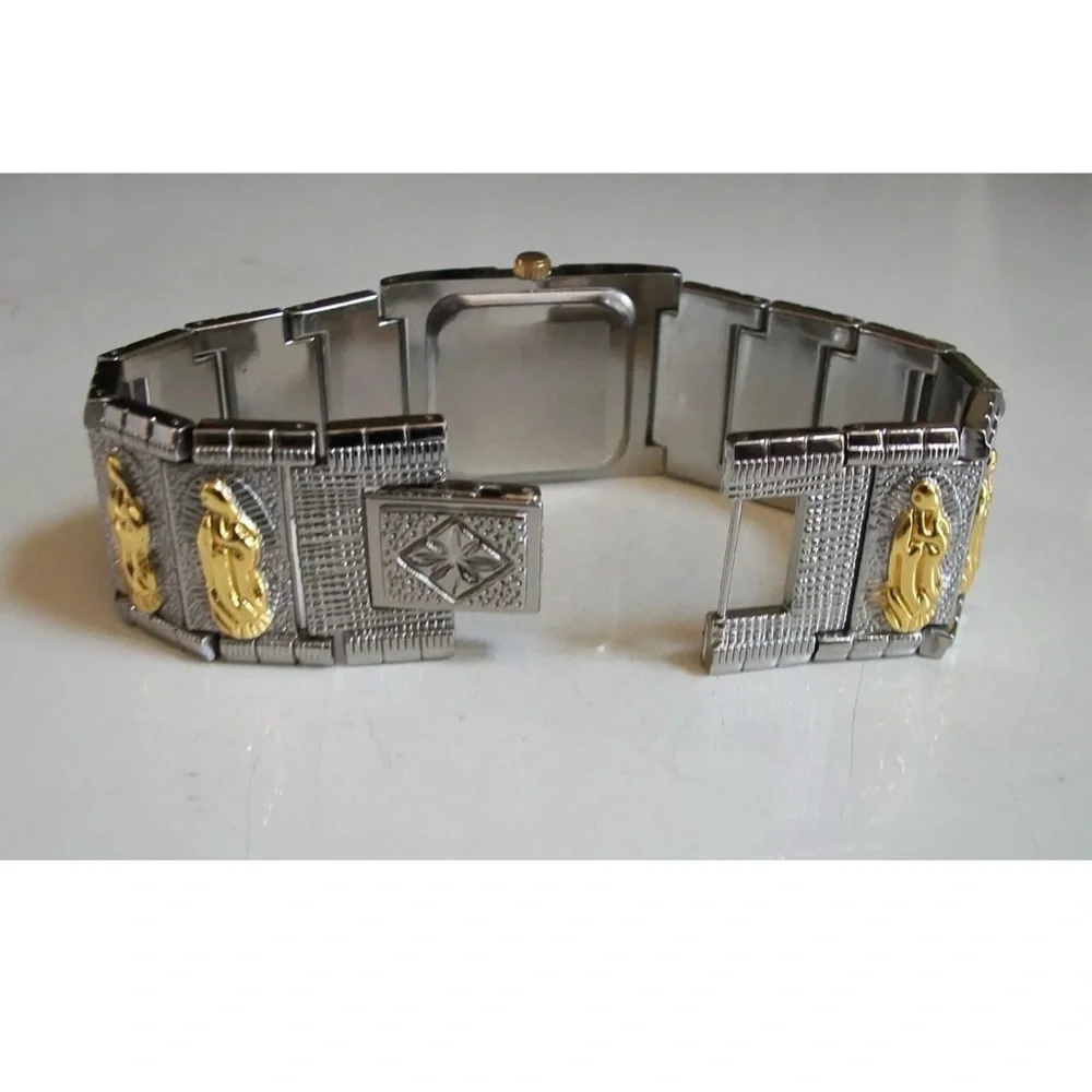 MEN'S SILVER & GOLD FINISH NUGGET STYLE VIRGIN MARY GUADALUPE FASHION WATCH